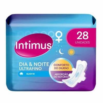ABSORVENTE INTIMUS DIA & NOITE COBERTURA SUAVE COM ABAS COM 28 UNIDADES