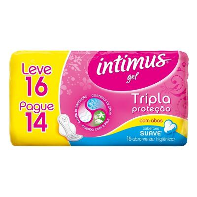 ABSORVENTE INTIMUS TRIPLA PROTEÇÃO COBERTURA SUAVE COM ABAS PAGUE 14 E LEVE 16 UNIDADES