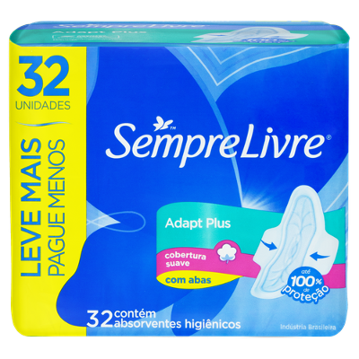 ABSORVENTE COM ABAS SEMPRE LIVRE ADAPT PLUS COM 32 UNIDADES - LEVE MAIS PAGUE MENOS