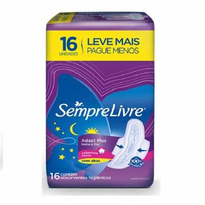 ABSORVENTE SEMPRE LIVRE ADAPT PLUS NOITE E DIA COBERTURA SUAVE COM ABAS 16 UNIDADES – LEVE MAIS PAGUE MENOS
