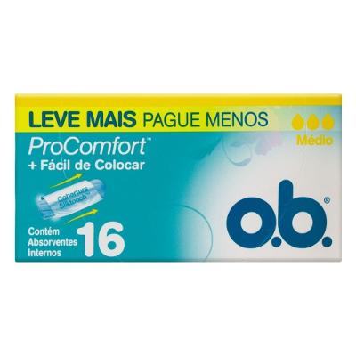 ABSORVENTE INTERNO O.B. PROCOMFORT MÉDIO 16 UNIDADES - LEVE MAIS PAGUE MENOS