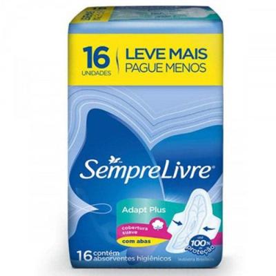 ABSORVENTE SEMPRE LIVRE ADAPT PLUS COBERTURA SUAVE COM ABAS 16 UNIDADES LEVE MAIS PAGUE MENOS