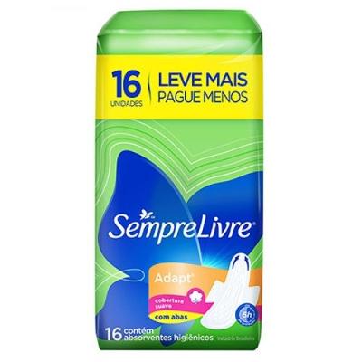 ABSORVENTE SEMPRE LIVRE ADAPT COBERTURA SUAVE COM ABAS 16 UNIDADES LEVE MAIS PAGUE MENOS