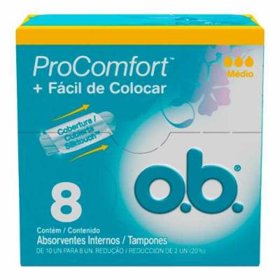 ABSORVENTE INTERNO O.B. PROCOMFORT FLUXO MÉDIO 8 UNIDADES