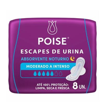 Absorvente Poise Com Abas Noturno Fluxo Moderado/Intenso Com 8 Unidades