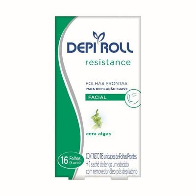 Cera Depilatória Facial Depi Roll Resistance Algas com 16 folhas prontas + 1 sachê pós-depilatório