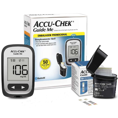Kit para Controle de Glicemia Accu Chek Guide Me com 1 Monitor + 50 Tiras