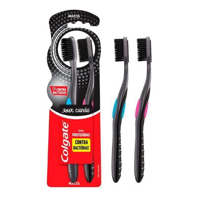 ESCOVA DE DENTE COLGATE 360º BLACK CARVÃO COM 2 UNIDADES