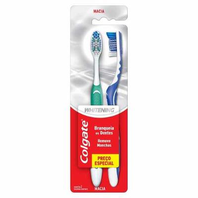 ESCOVA DE DENTE COLGATE WHITENING MACIA CABEÇA COMPACTA - 2 UNIDADES