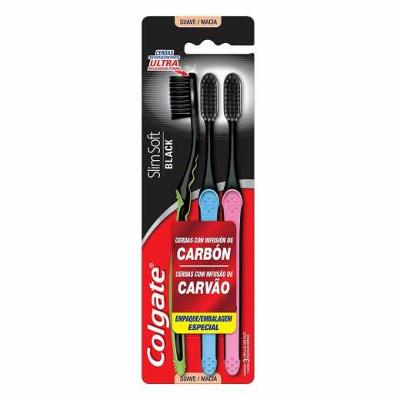 KIT ESCOVA DE DENTE COLGATE SLIM SOFT BLACK 3 UNIDADES