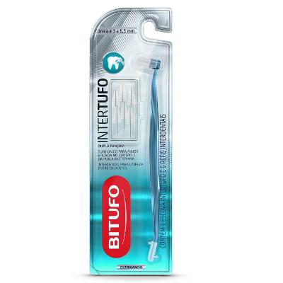 ESCOVA DE DENTE BITUFO INTERTUFO CÔNICA COM 1 UNIDADE + 6 REFIS INTERDENTAIS 1 UNIDADE