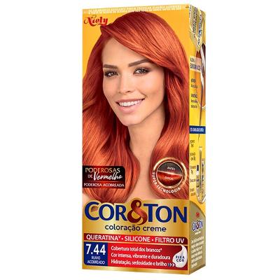 COLORAÇÃO NIELY COR&TON TONS VERMELHOS 7.44 RUIVO ACOBREADO