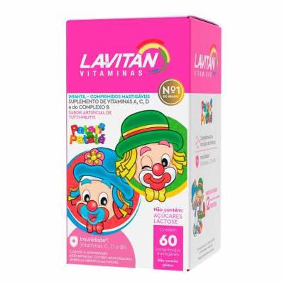 SUPLEMENTO VITAMÍNICO INFANTIL LAVITAN KIDS SABOR TUTTI-FRUTTI 60 COMPRIMIDOS