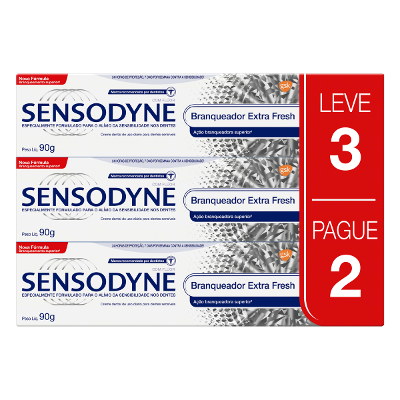 Kit Pasta de Dente Sensodyne Branqueador Extra Fresh 3 unidades de 90g cada