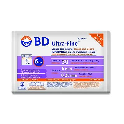 SERINGA DE INSULINA ULTRA-FINE 6MM 30UI - 10 UNIDADES