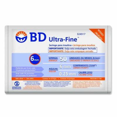 SERINGA DE INSULINA BD ULTRA-FINE 6MM 50UI 10 UNIDADES