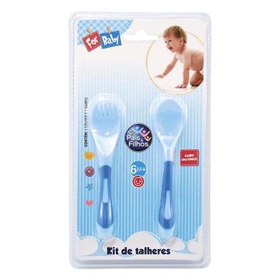 KIT TALHERES DE PLASTICO AZUL PAIS E FILHOS