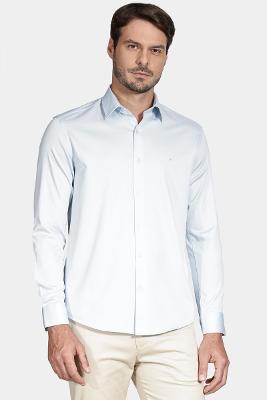 Camisa Aramis Manga Longa  Slim Cetim Com Elastano Azul Bebe