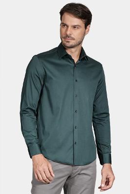 Camisa Aramis Manga Longa  Slim Elastano Verde Escuro