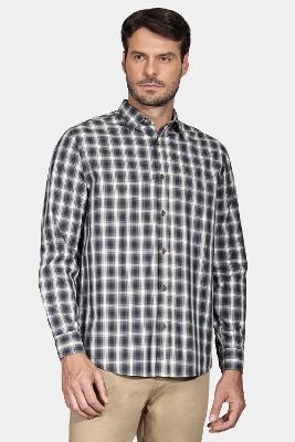 Camisa Aramis Manga Longa  Regular Xadrez Azul Com Verde