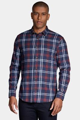 Camisa Aramis Manga Longa  Slim Xadrez Marinho Com Vermelho