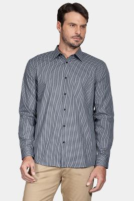 Camisa Aramis Regular Mini Xadrez Marinho Com Azul Jeans