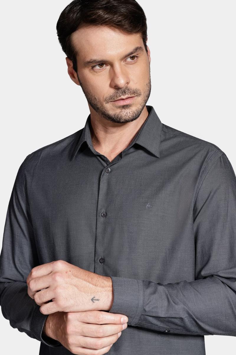 Camisa Aramis Manga Longa  Regular Algodão Egípcio Grafite - 3