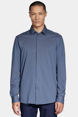 Camisa Aramis Manga Longa  Slim Piquet de Malha Azul Escuro