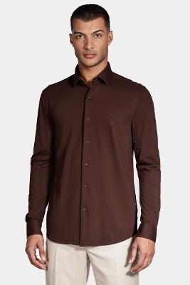 Camisa Aramis Manga Longa Cosmo Slim Piquet de Malha Café