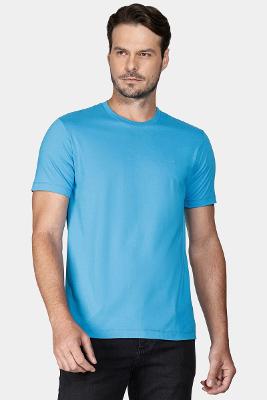 Camiseta Aramis Manga Curta Bordado Básica Azul Piscina