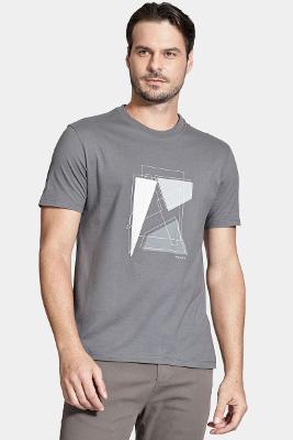 Camiseta Aramis Manga Curta Outline Geométrico Cinza Grafite
