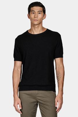 Tricot Aramis Manga Curta Jacquard Ponto Fantasia Preto