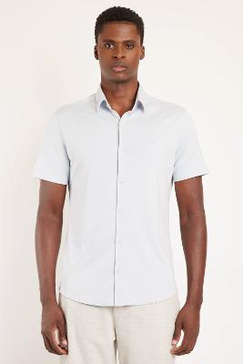 Camisa Slim Malha Mista Azul Claro