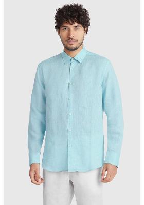 Camisa Aramis Manga Longa Slim Linho Irlandês Aqua 112