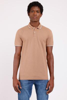 Polo Aramis Básica Gola 3 Frisos Caqui Com Cinza
