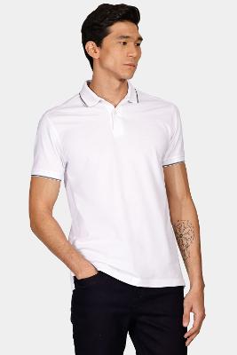 Polo Básica 4 Frisos Branco c e Cinza