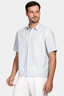 Camisa Aramis Manga Curta Regular Ampla Flamê Listrada Azul