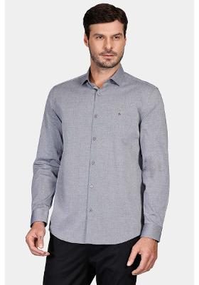 Camisa Regular Tricoline Maquinetada Fio 40 Marinho