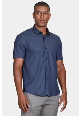 Camisa Aramis Manga Curta Slim Chambray Maquinetado Marinho