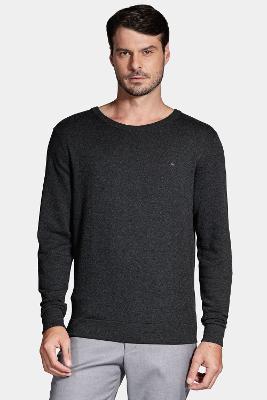 Tricot Manga Longa Gola Careca Grafite Mescla