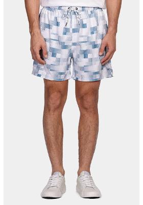 Shorts Aramis de Elástico Estampado Pixel Azul Médio