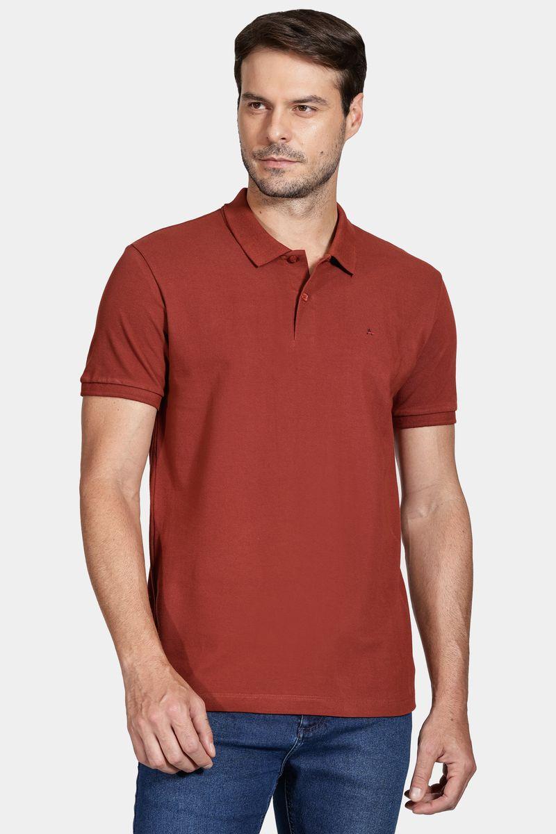 Polo Aramis Manga Curta Lisa Piquet Tijolo - 1