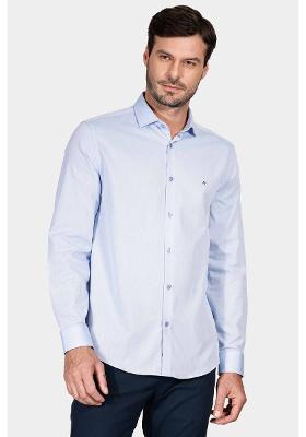 Camisa Regular Tricoline Maquinetada Fio 40 Azul