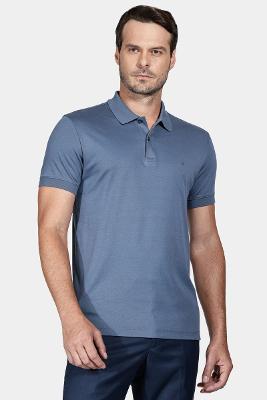 Polo Aramis Interlock Pima Azul Alumínio