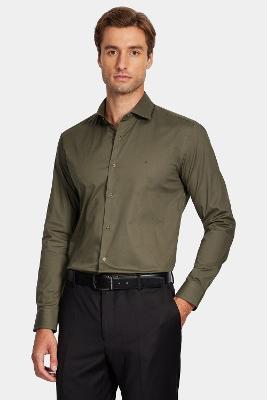 Camisa Aramis Manga Longa Slim Tricoline Stretch Liso Verde
