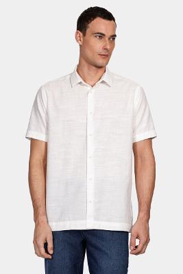 Camisa Manga Curta Move Regular Ampla Flamê Textura Sur Ton Off White