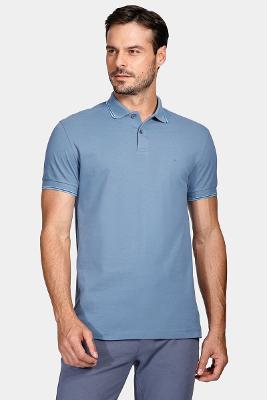 Polo Básica 4 Frisos Azul Índigo Com Marinho