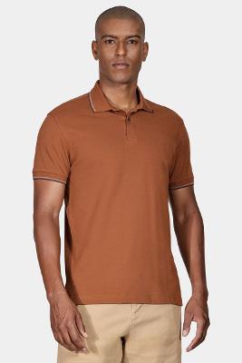 Polo Básica 4 Frisos Caramelo Com Marrom