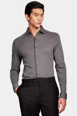 Camisa Manga Longa Cosmo Slim em Malha de Algodão Liso Chumbo