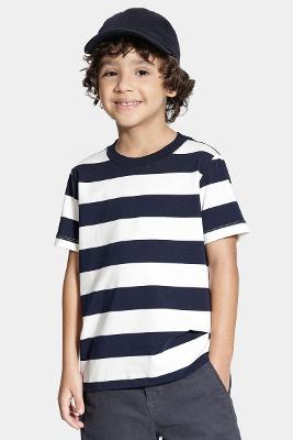 Camiseta Aramis Algodão Malha Listrada Navy Com Off White